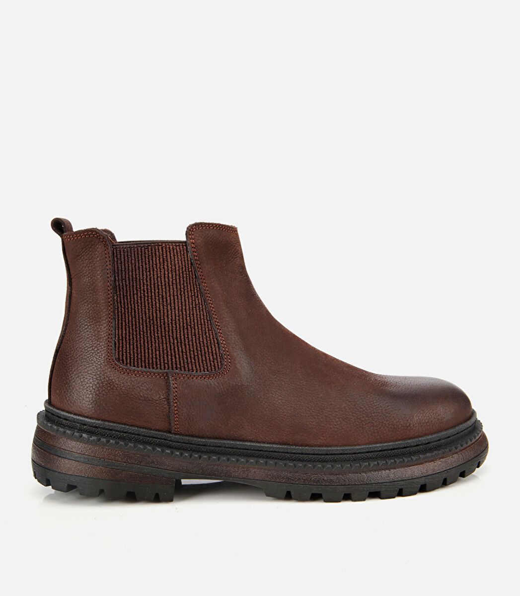 Erkek Nubuk Deri Kahverengi Lastik Detaylı Chelsea Bot