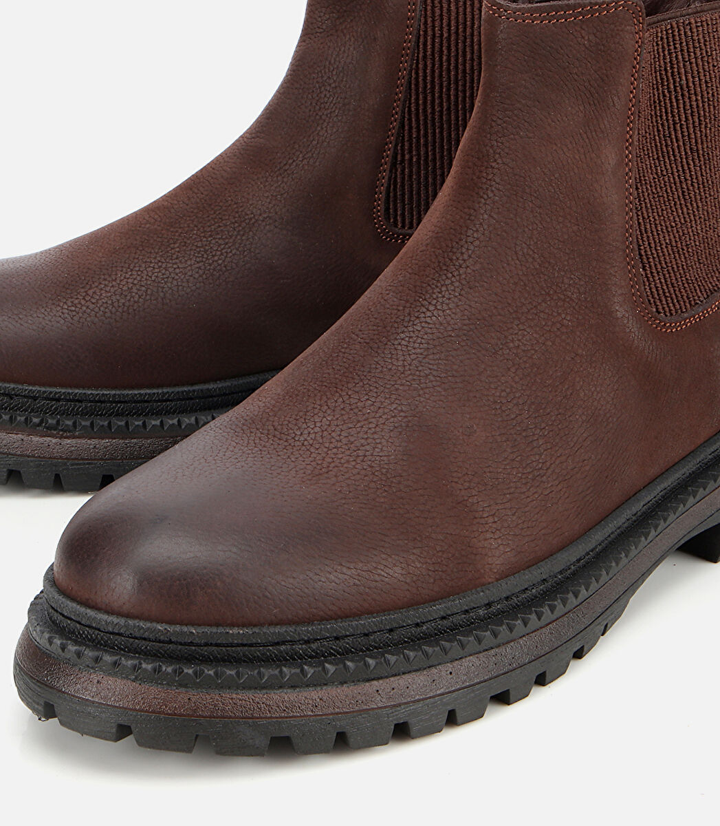 Erkek Nubuk Deri Kahverengi Lastik Detaylı Chelsea Bot