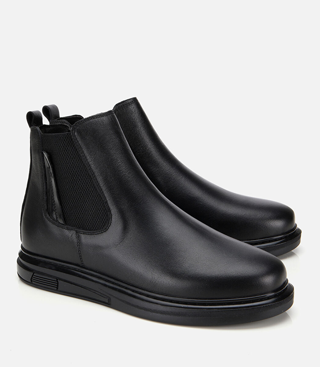 Erkek Deri Siyah Lastik Detaylı Comfort Chealsea Bot