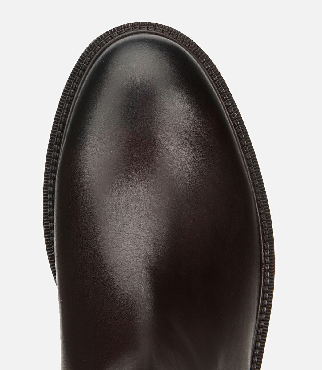 Erkek Deri Kahverengi Lastik Detaylı Chelsea Bot