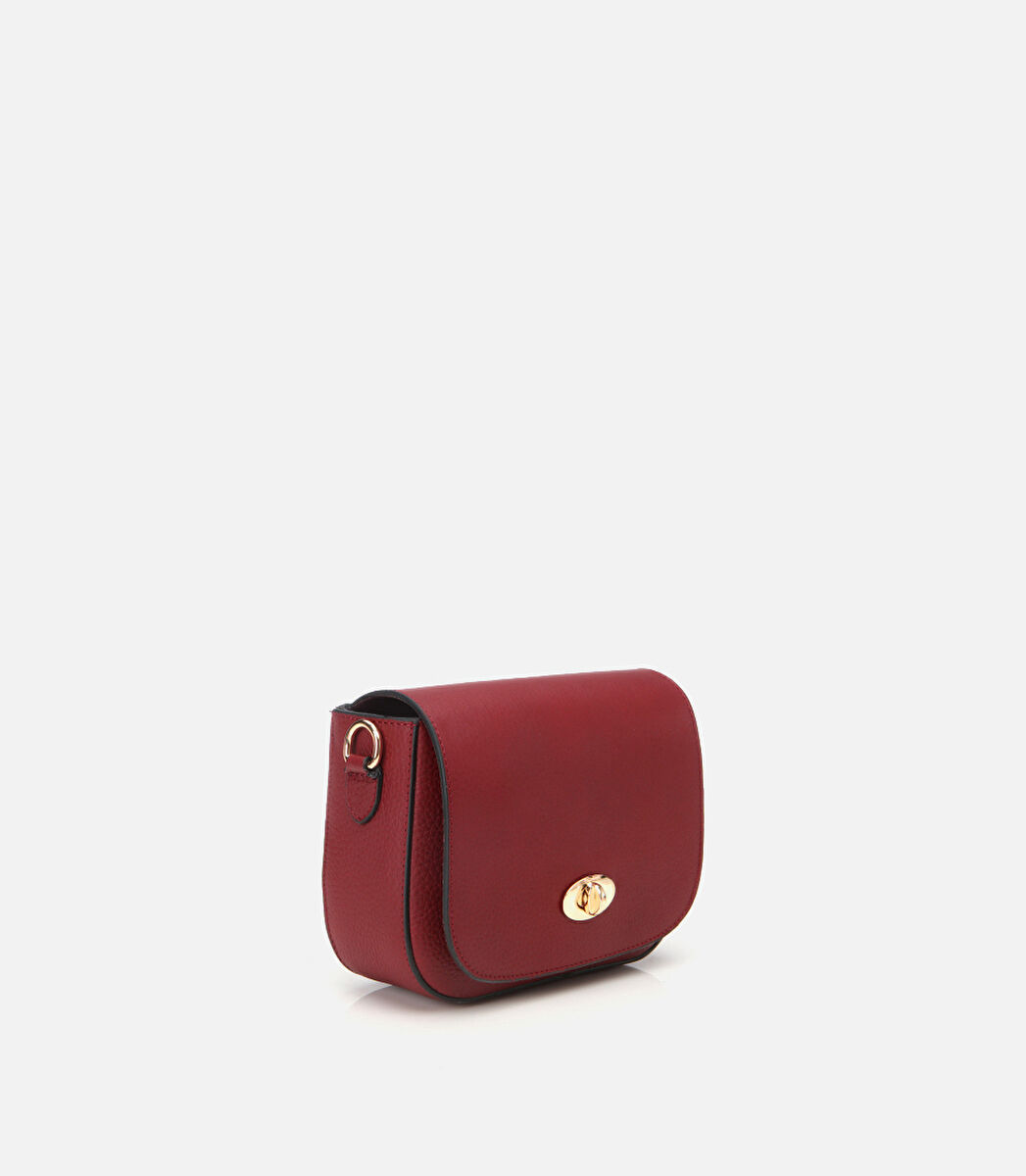 Kadın Deri Bordo Kilit Detaylı Mini Çanta