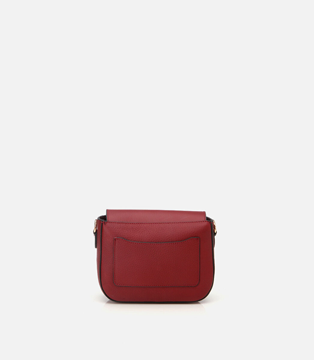 Kadın Deri Bordo Kilit Detaylı Mini Çanta