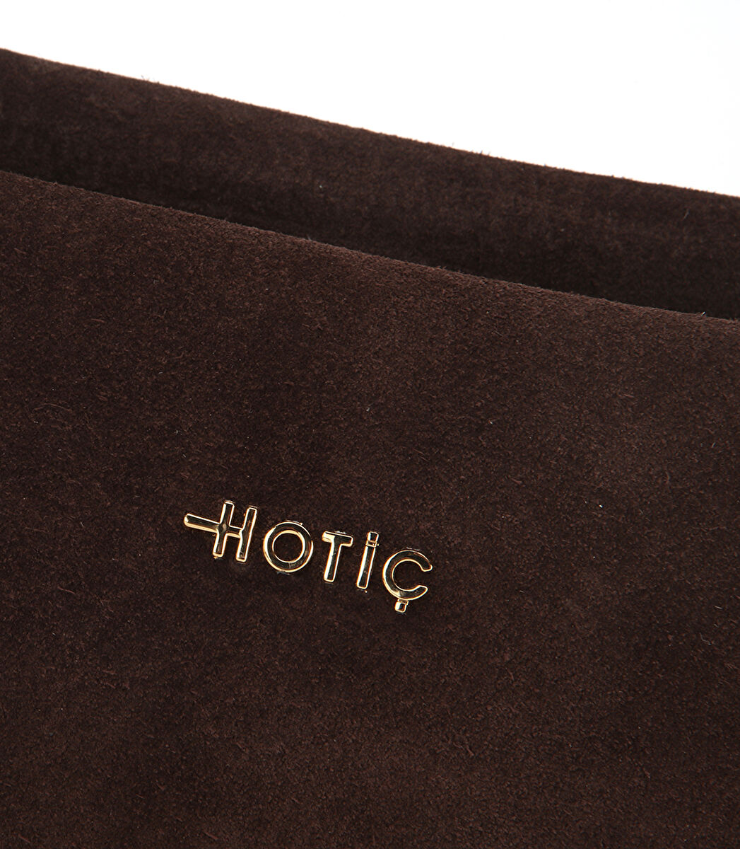 Kadın Süet Deri Kahverengi Örgü Askı Detaylı Omuz Çantası