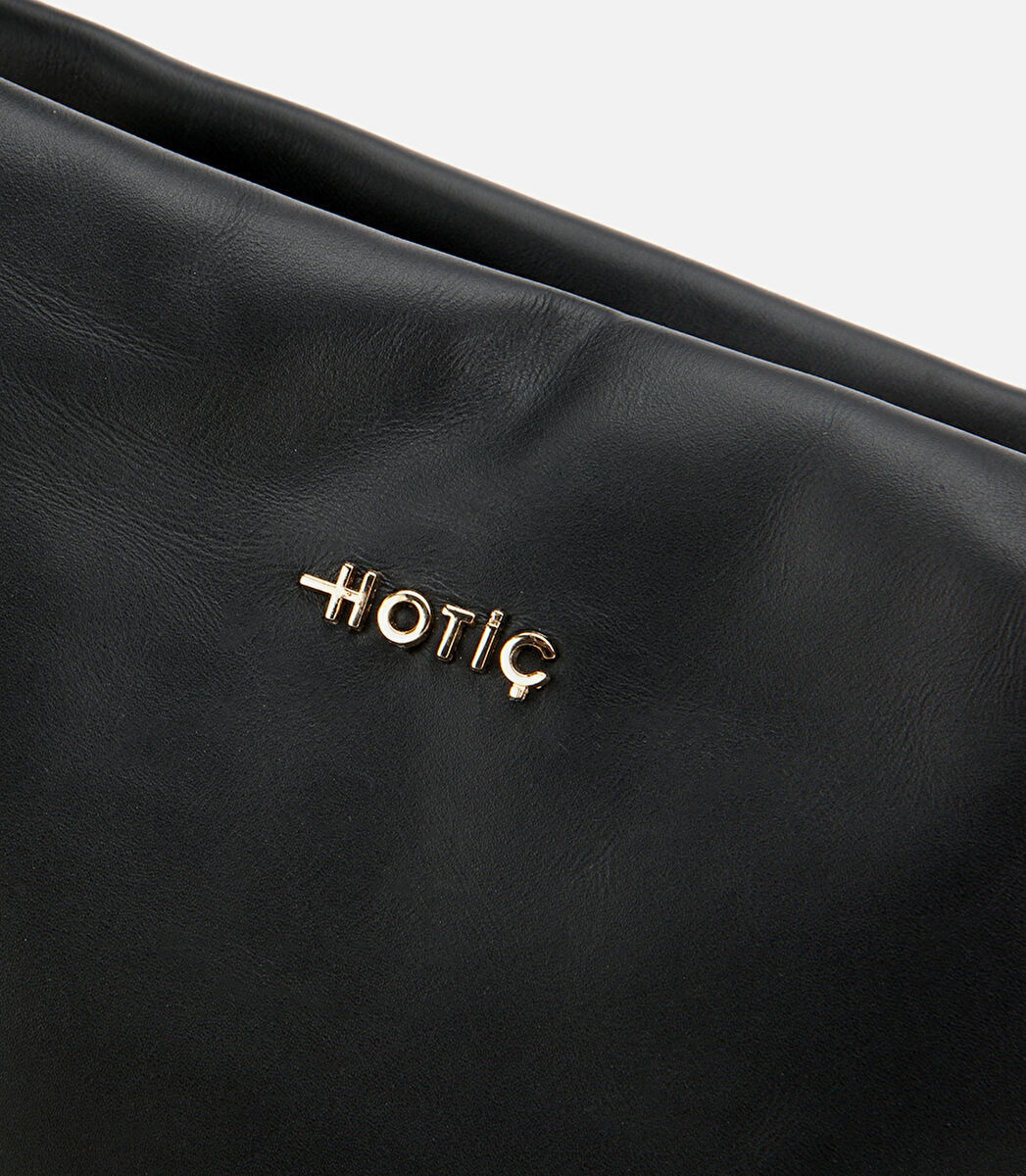 Kadın Deri Siyah Yumuşak Dokulu Örgü Askı Detaylı Omuz Çantası