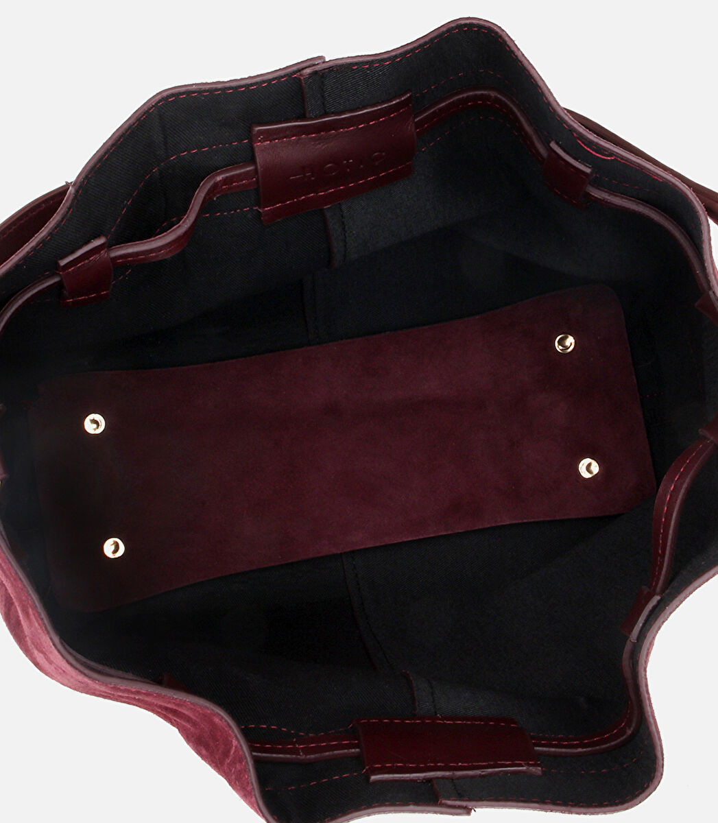 Kadın Süet Deri Bordo Bucket Omuz Çantası