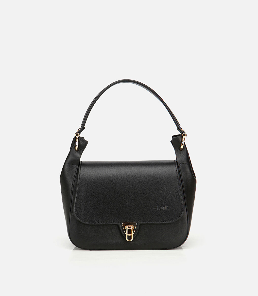 Kadın Deri Siyah Kilit Detaylı Omuz Çantası