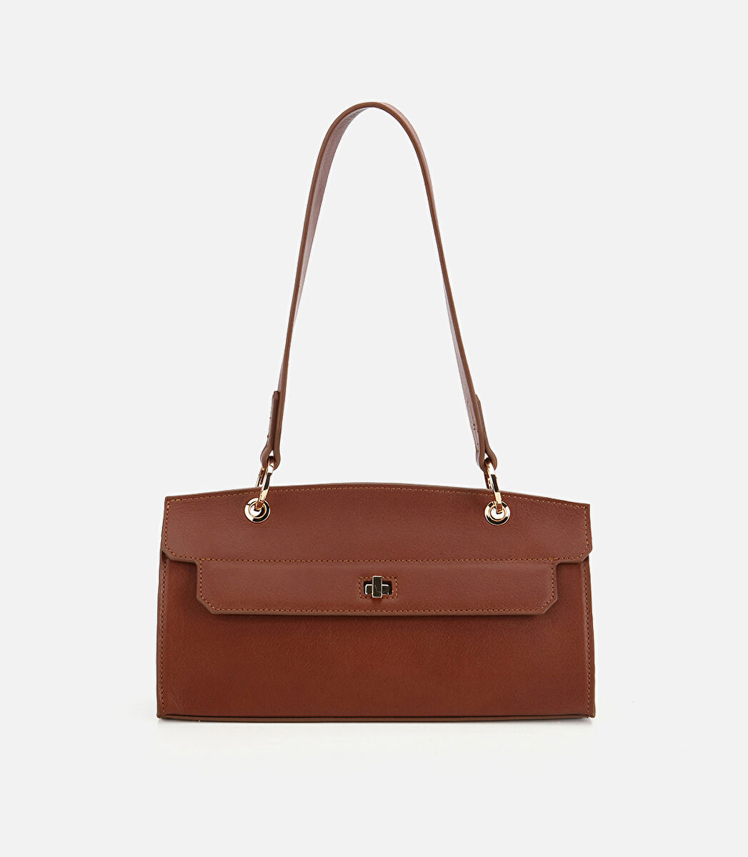 Kadın Deri Taba Kilit Detaylı Omuz Çantası