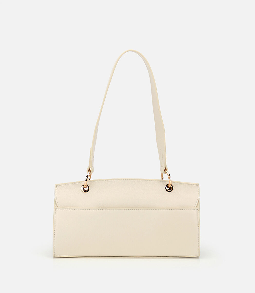 Kadın Deri Ekru Kilit Detaylı Omuz Çantası