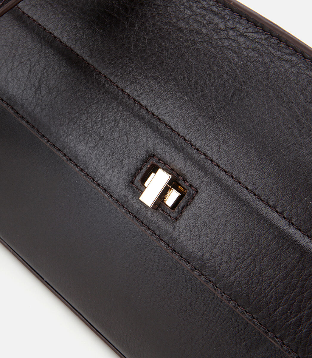 Kadın Deri Kahverengi Kilit Detaylı Omuz Çantası