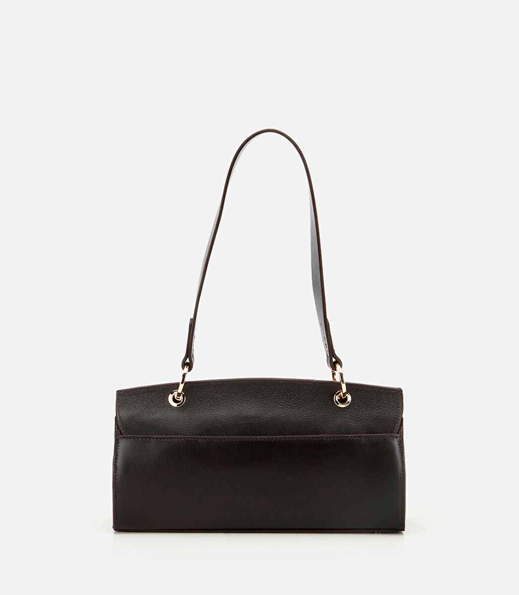 Kadın Deri Kahverengi Kilit Detaylı Omuz Çantası