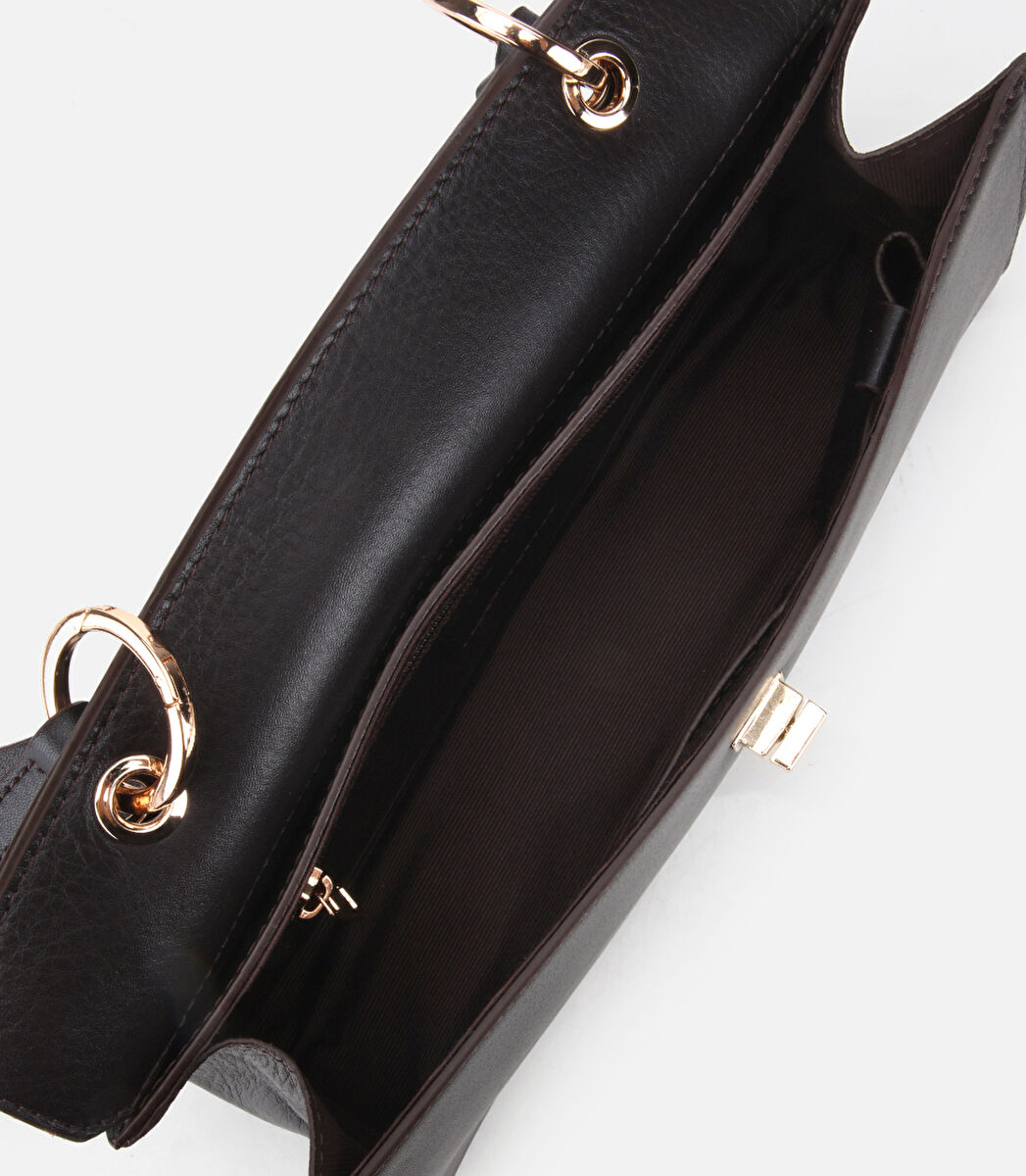 Kadın Deri Kahverengi Kilit Detaylı Omuz Çantası