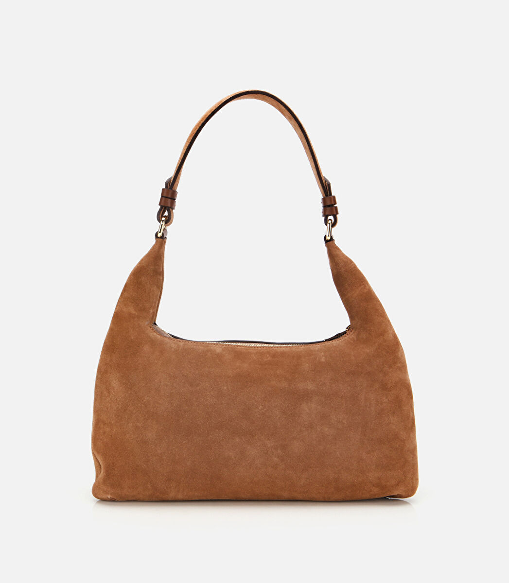 Kadın Süet Deri Taba Cepli Tokalı Omuz Çantası