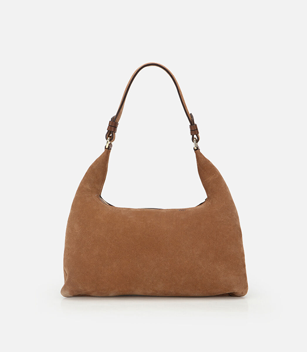 Kadın Süet Deri Taba Cepli Tokalı Omuz Çantası