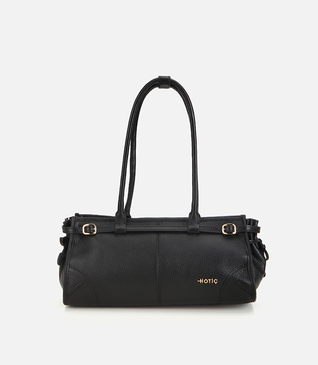 Kadın Deri Siyah Bowling Omuz Çantası