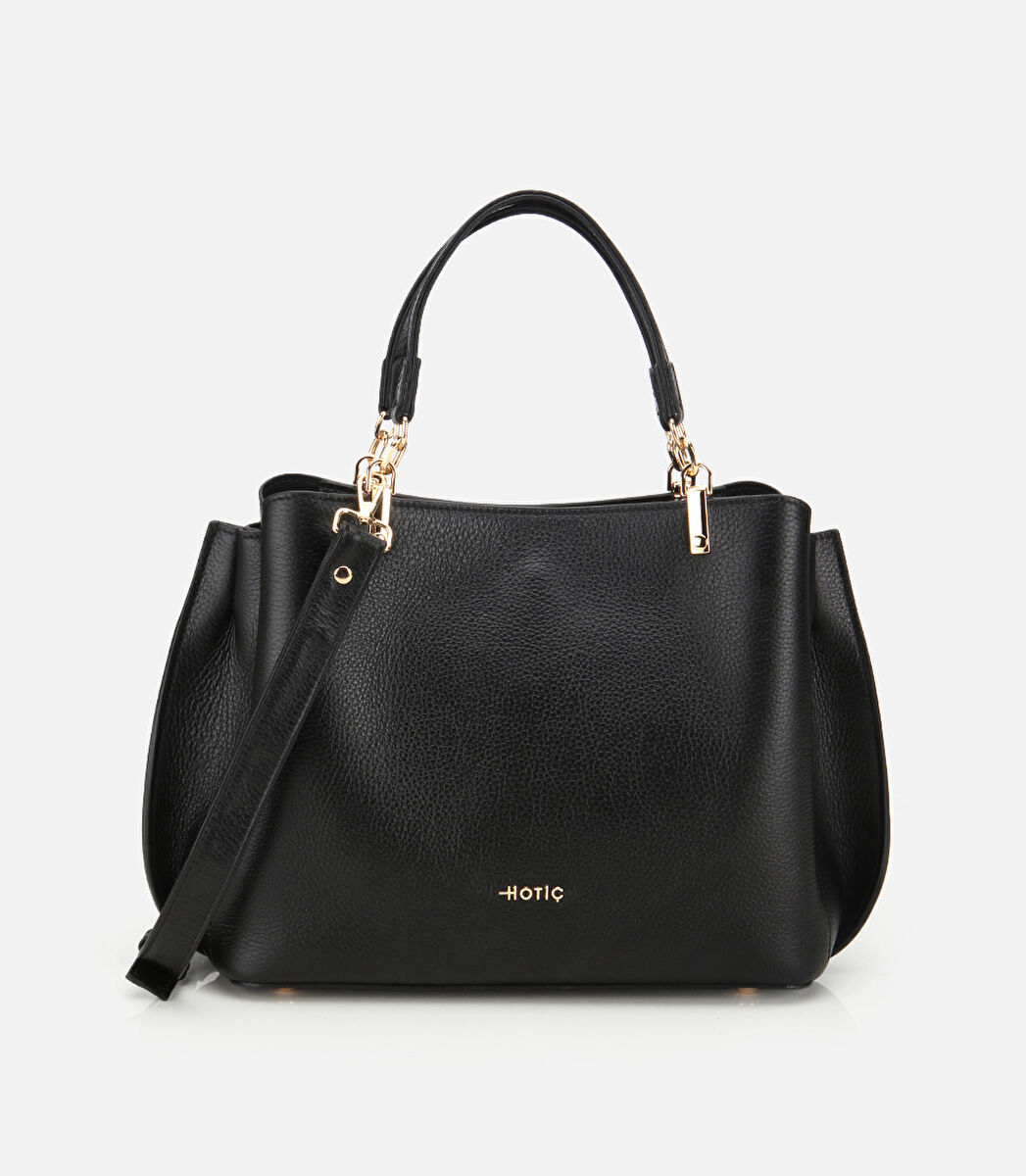 Kadın Deri Siyah Fermuarlı Omuz Çantası