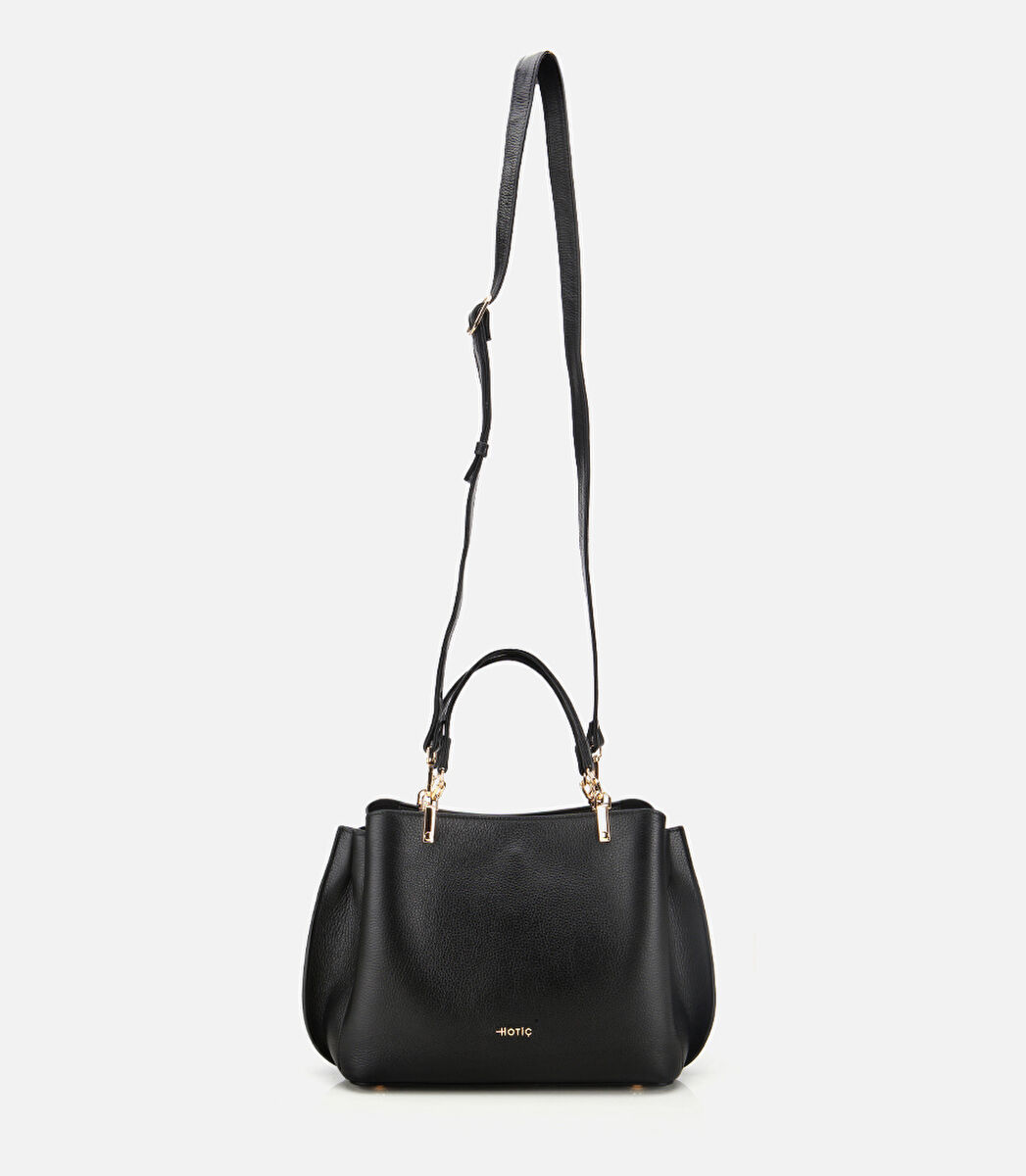 Kadın Deri Siyah Fermuarlı Omuz Çantası