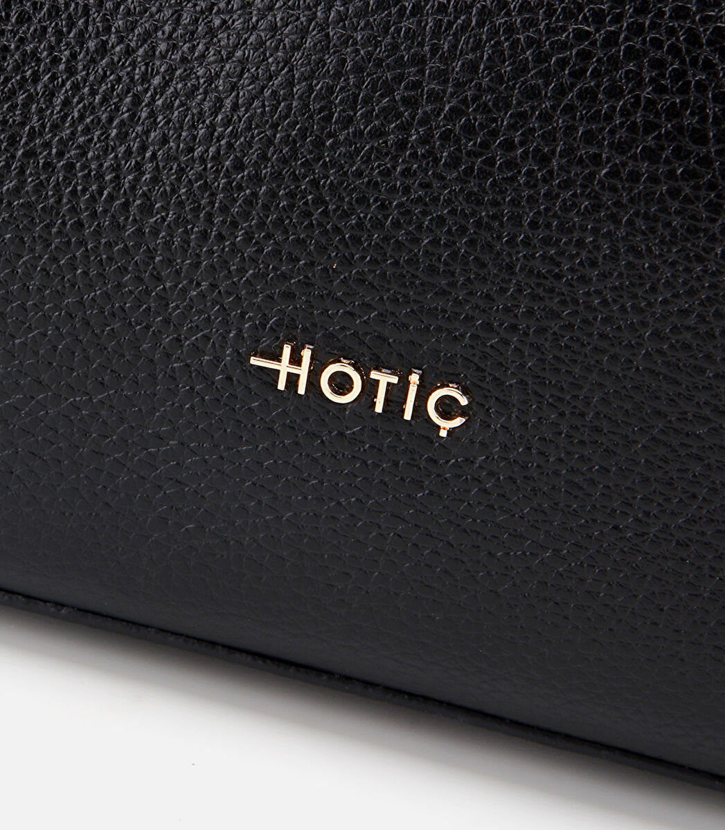 Kadın Deri Siyah Fermuarlı Omuz Çantası