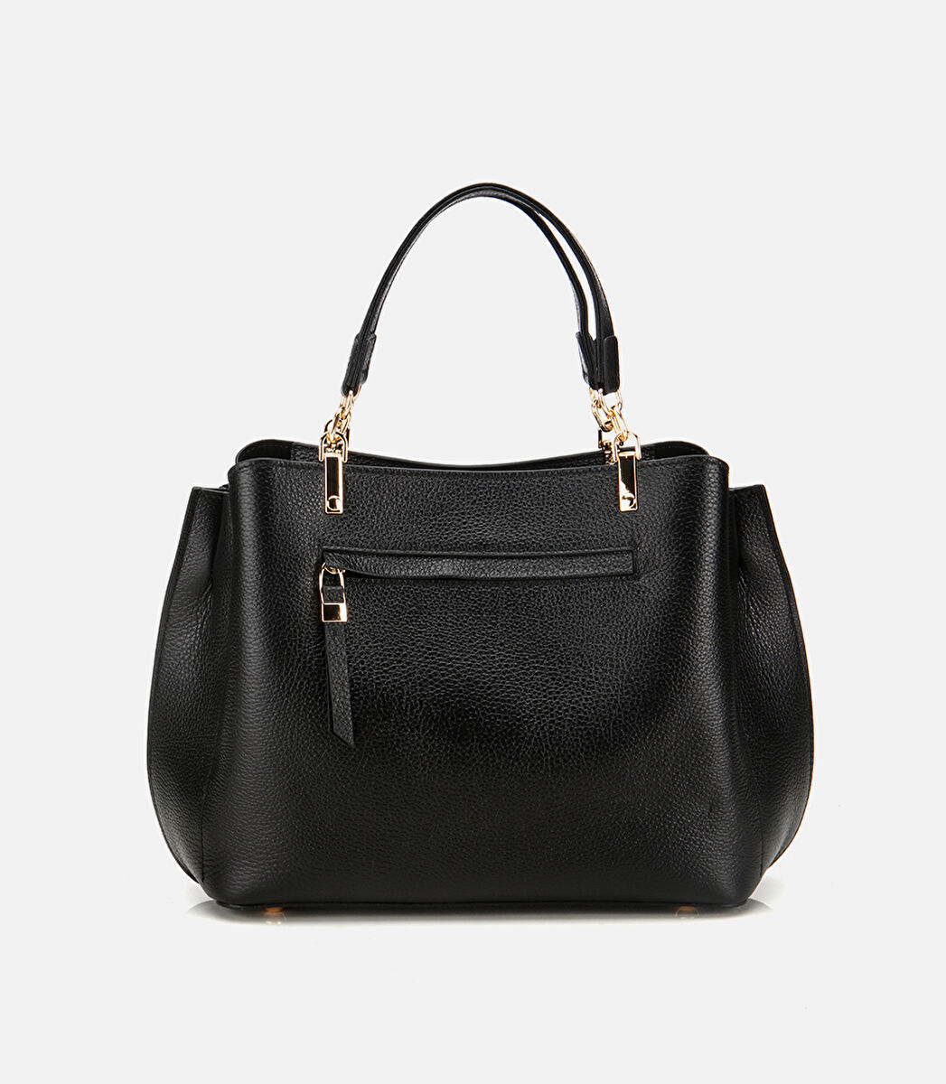 Kadın Deri Siyah Fermuarlı Omuz Çantası