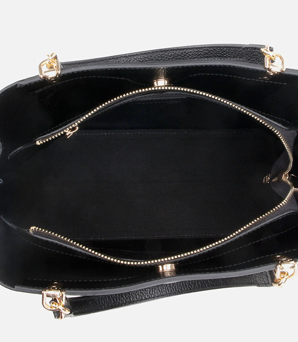 Kadın Deri Siyah Fermuarlı Omuz Çantası