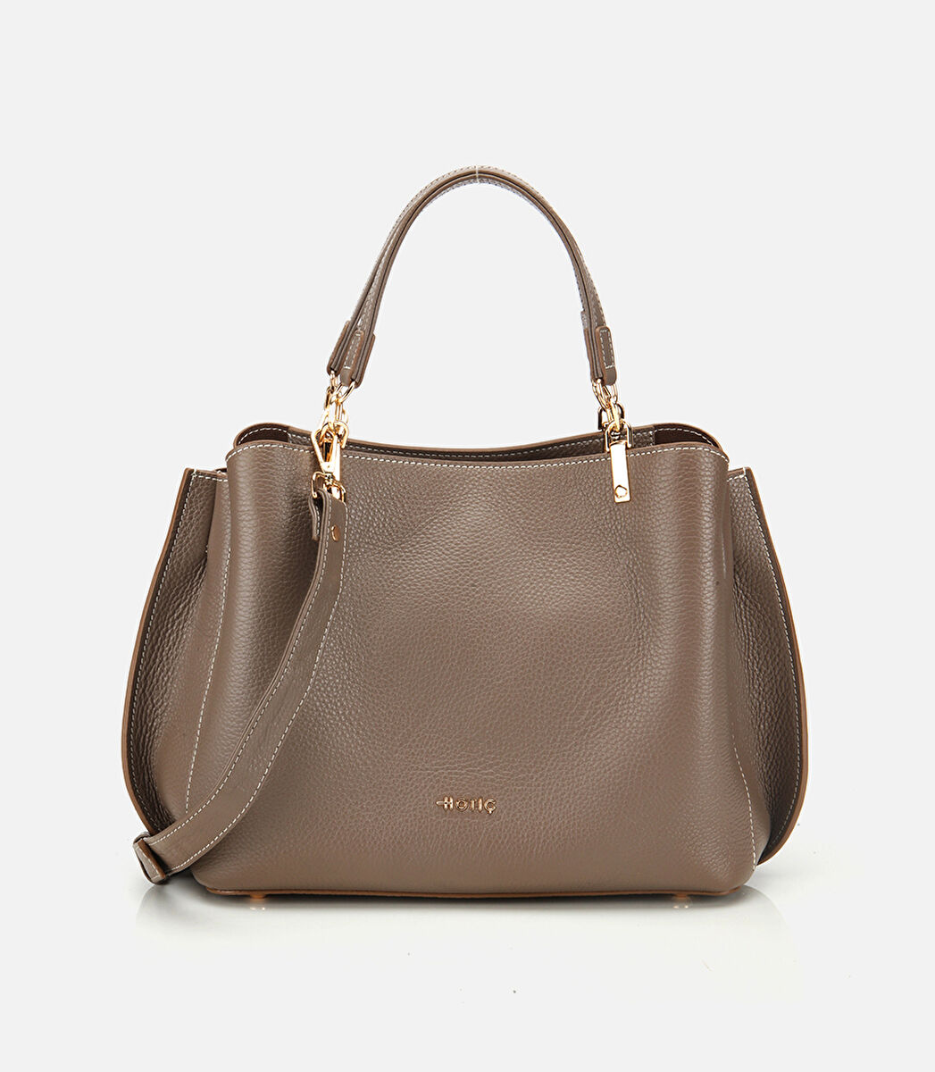 Kadın Deri Vizon Fermuarlı Omuz Çantası