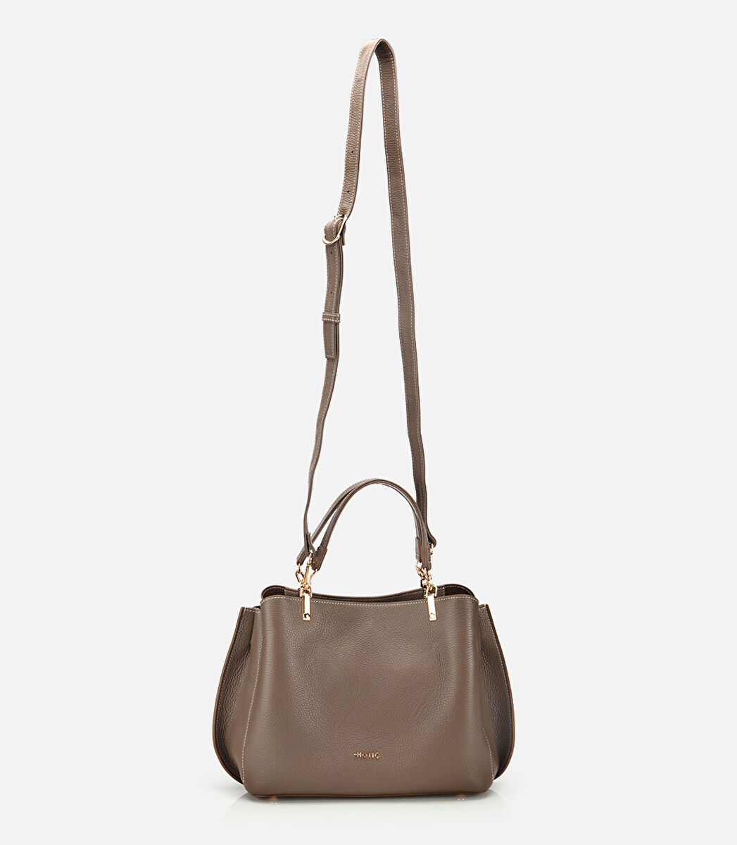 Kadın Deri Vizon Fermuarlı Omuz Çantası