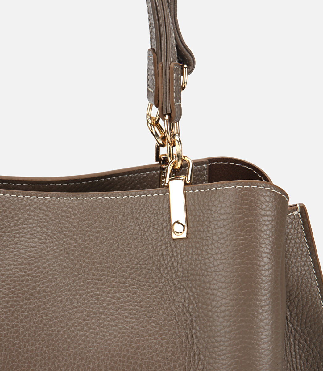 Kadın Deri Vizon Fermuarlı Omuz Çantası