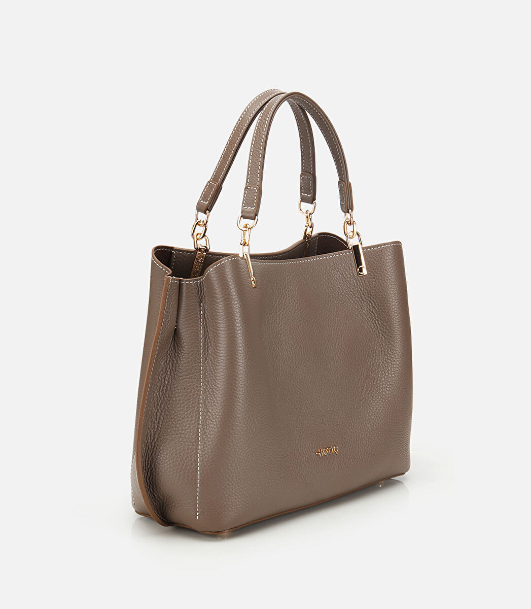 Kadın Deri Vizon Fermuarlı Omuz Çantası