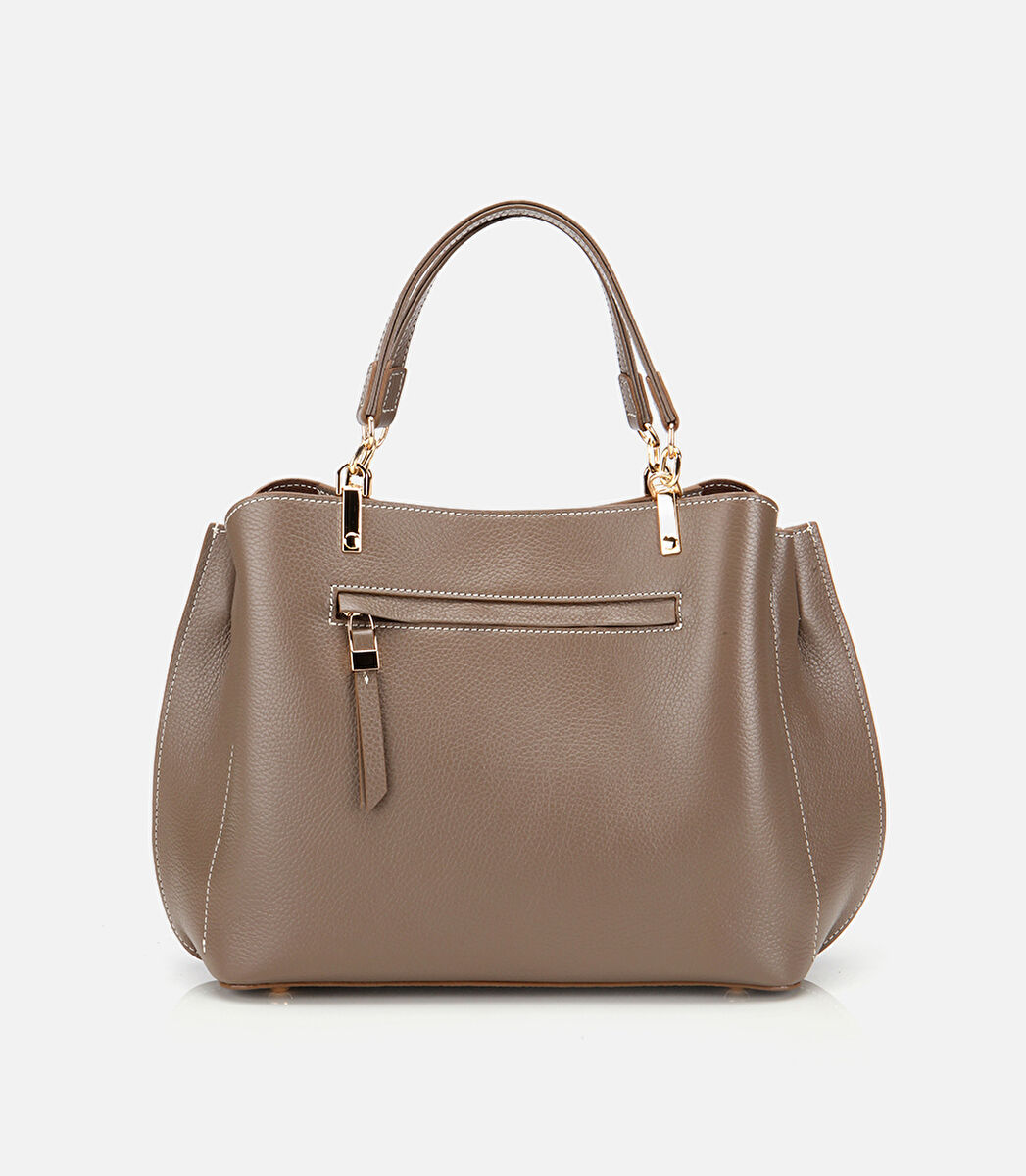 Kadın Deri Vizon Fermuarlı Omuz Çantası