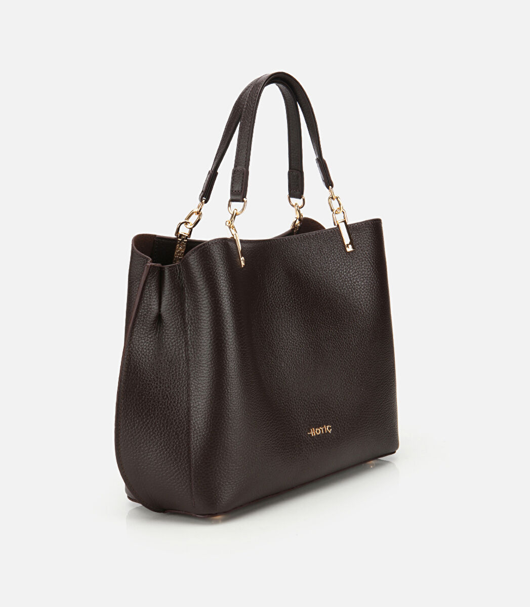 Kadın Deri Kahverengi Fermuarlı Omuz Çantası