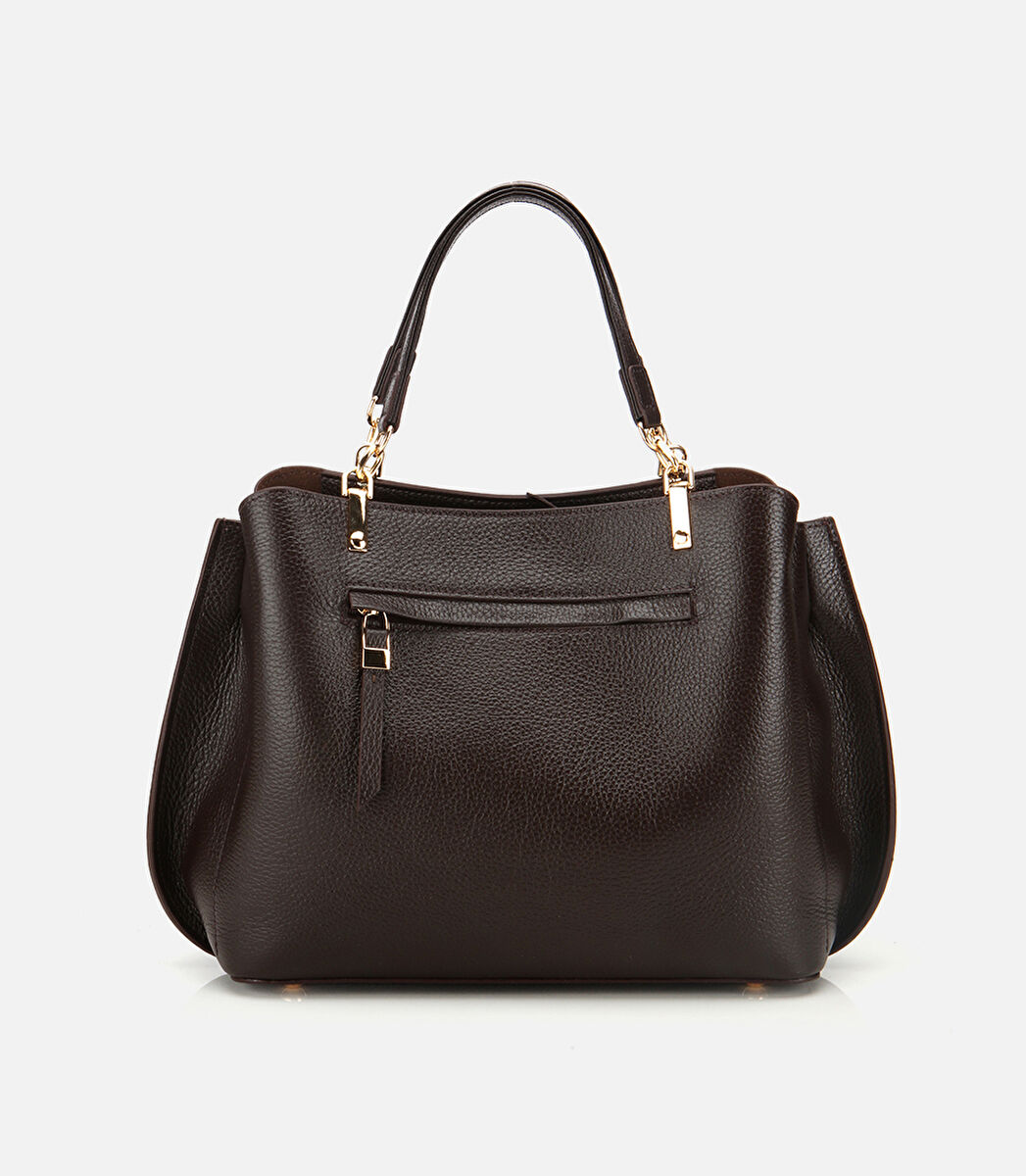 Kadın Deri Kahverengi Fermuarlı Omuz Çantası