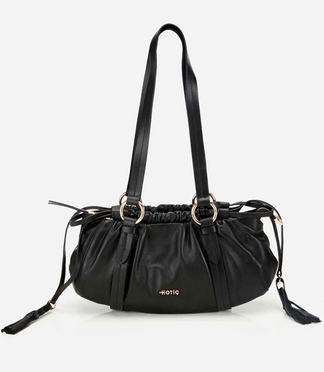 Kadın Deri Siyah Yumuşak Dokulu Bowling Omuz Çantası