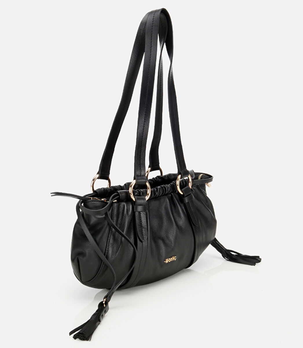 Kadın Deri Siyah Yumuşak Dokulu Bowling Omuz Çantası