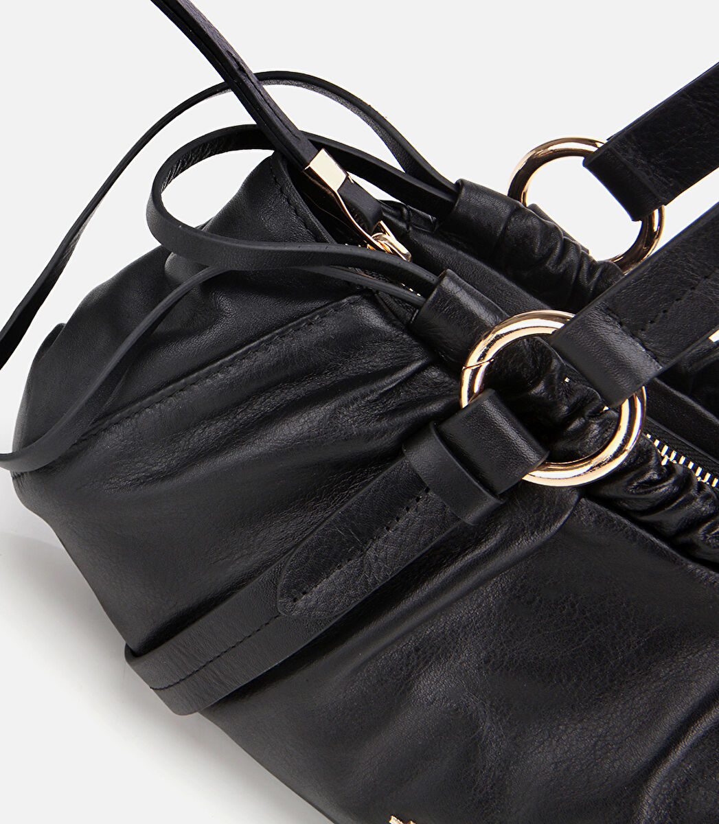 Kadın Deri Siyah Yumuşak Dokulu Bowling Omuz Çantası