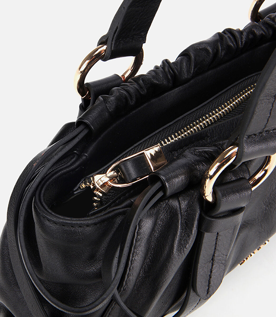 Kadın Deri Siyah Yumuşak Dokulu Bowling Omuz Çantası