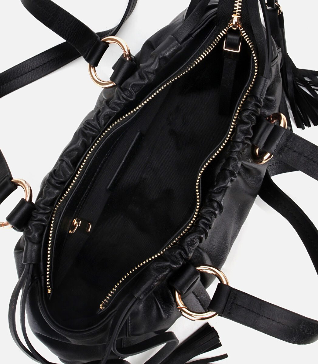 Kadın Deri Siyah Yumuşak Dokulu Bowling Omuz Çantası