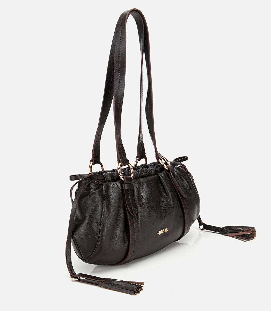 Kadın Deri Kahverengi Yumuşak Dokulu Bowling Omuz Çantası