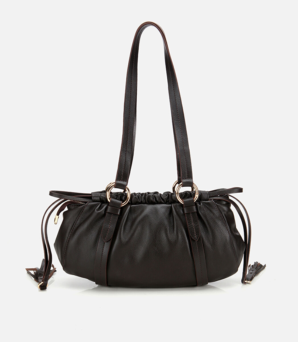 Kadın Deri Kahverengi Yumuşak Dokulu Bowling Omuz Çantası