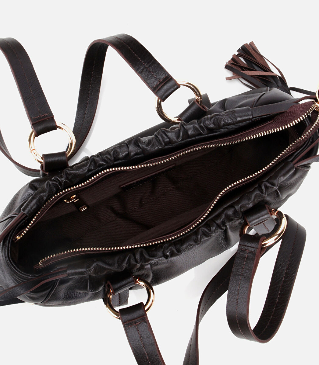 Kadın Deri Kahverengi Yumuşak Dokulu Bowling Omuz Çantası