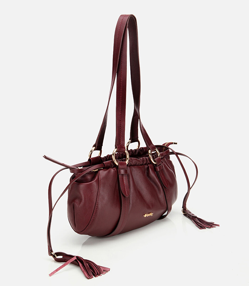 Kadın Deri Bordo Yumuşak Dokulu Bowling Omuz Çantası