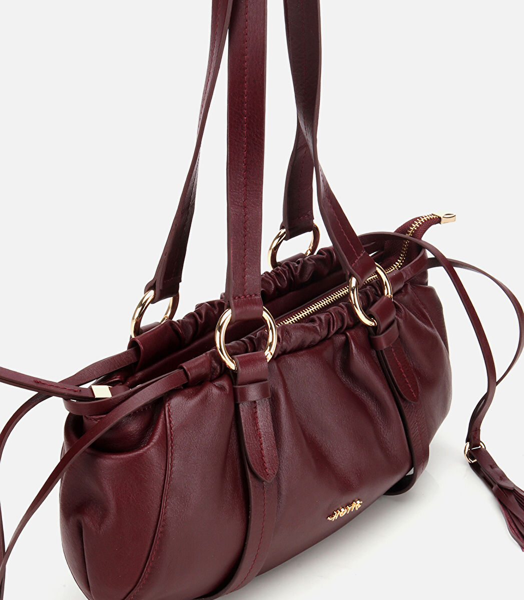 Kadın Deri Bordo Yumuşak Dokulu Bowling Omuz Çantası