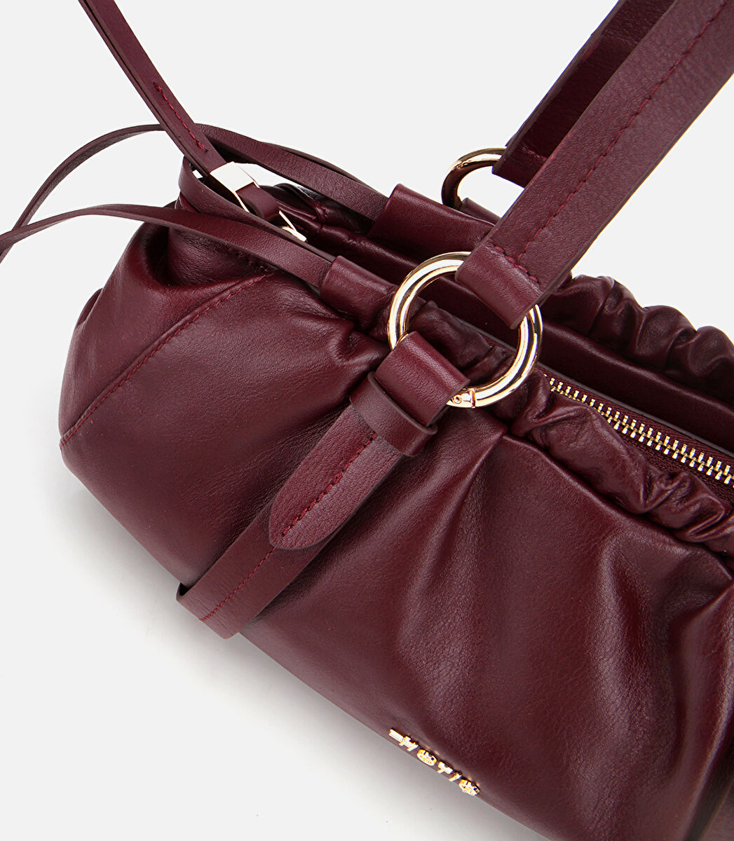 Kadın Deri Bordo Yumuşak Dokulu Bowling Omuz Çantası