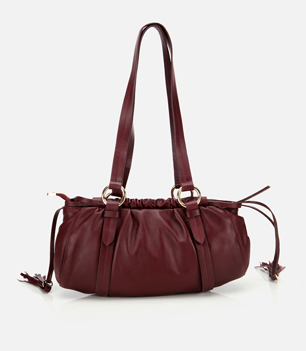 Kadın Deri Bordo Yumuşak Dokulu Bowling Omuz Çantası