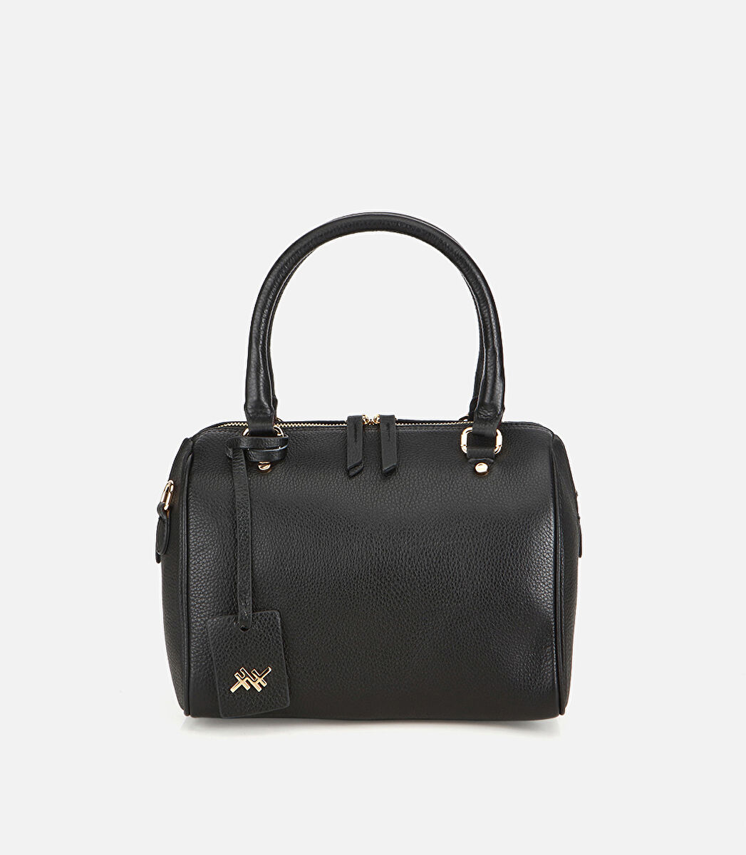 Kadın Deri Siyah Fermuarlı Omuz Çantası