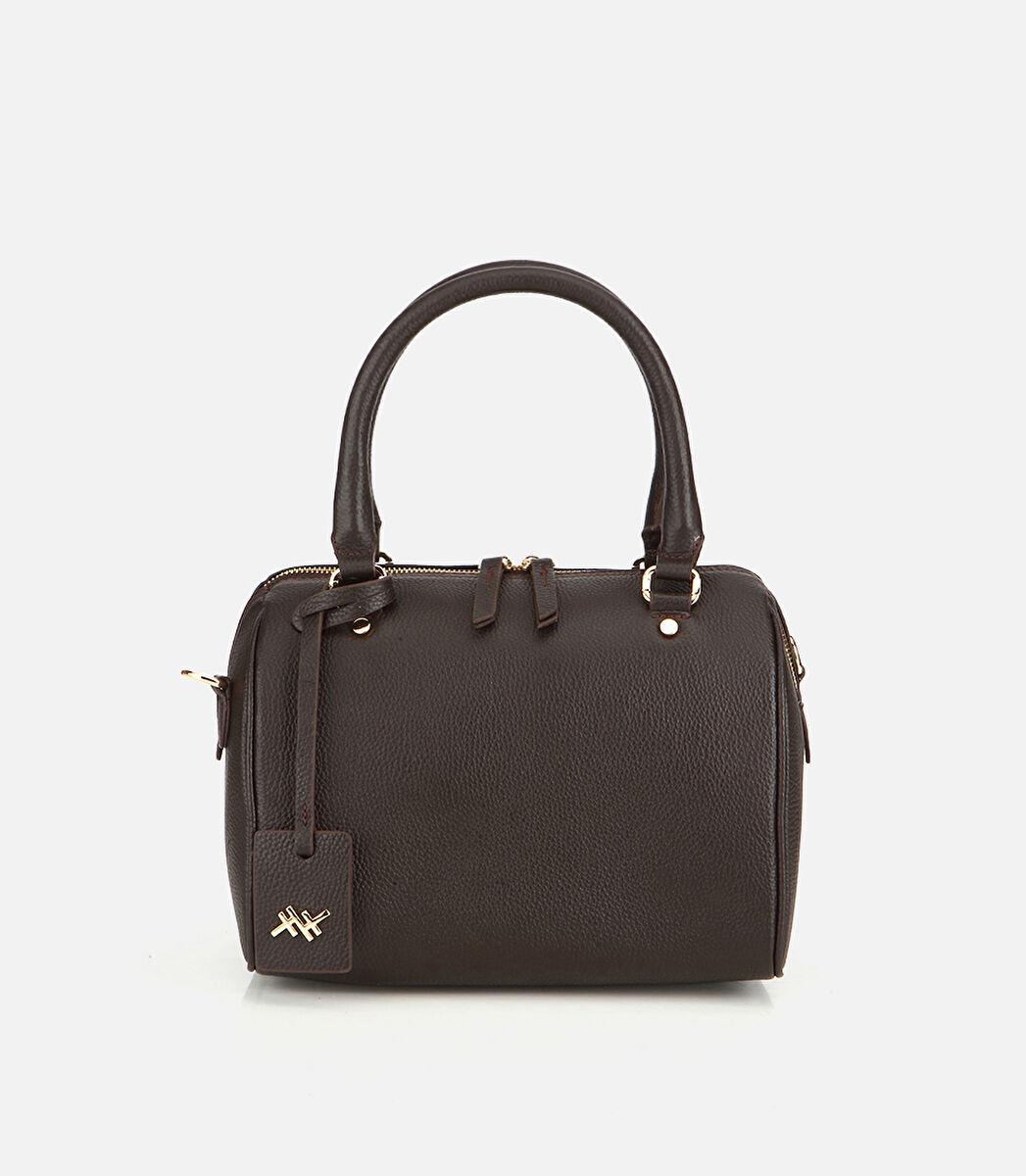 Kadın Deri Kahverengi Fermuarlı Omuz Çantası