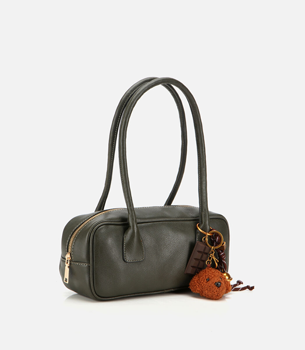 Kadın Haki Charm Detaylı Omuz Çantası