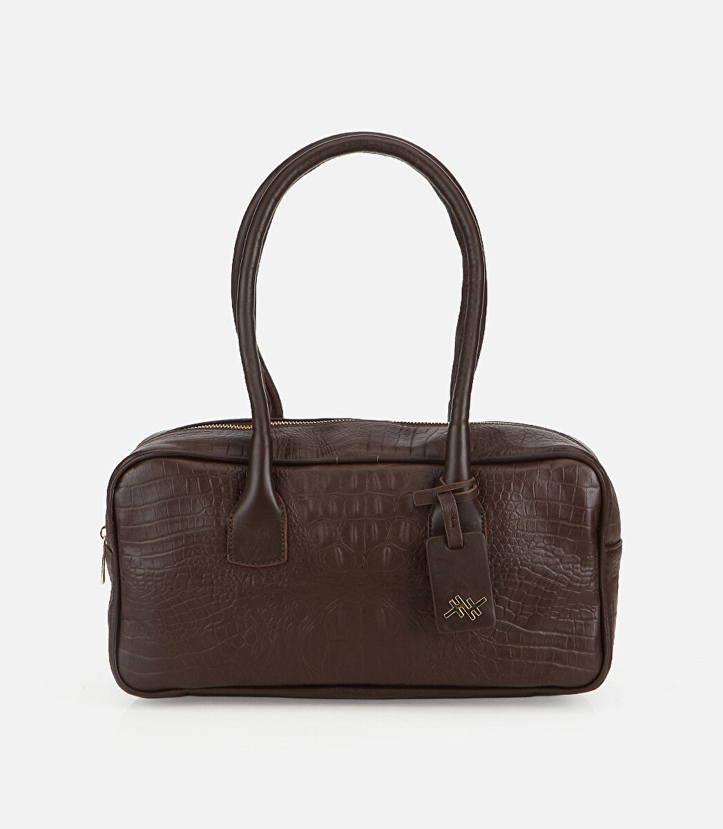 Kadın Deri Kahverengi Bowling Omuz Çantası