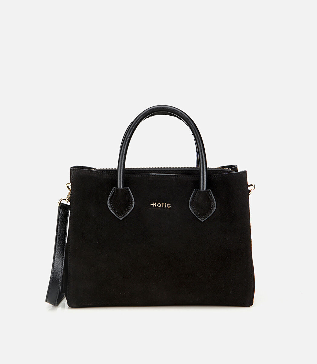Kadın Süet Deri Siyah Tote Çanta