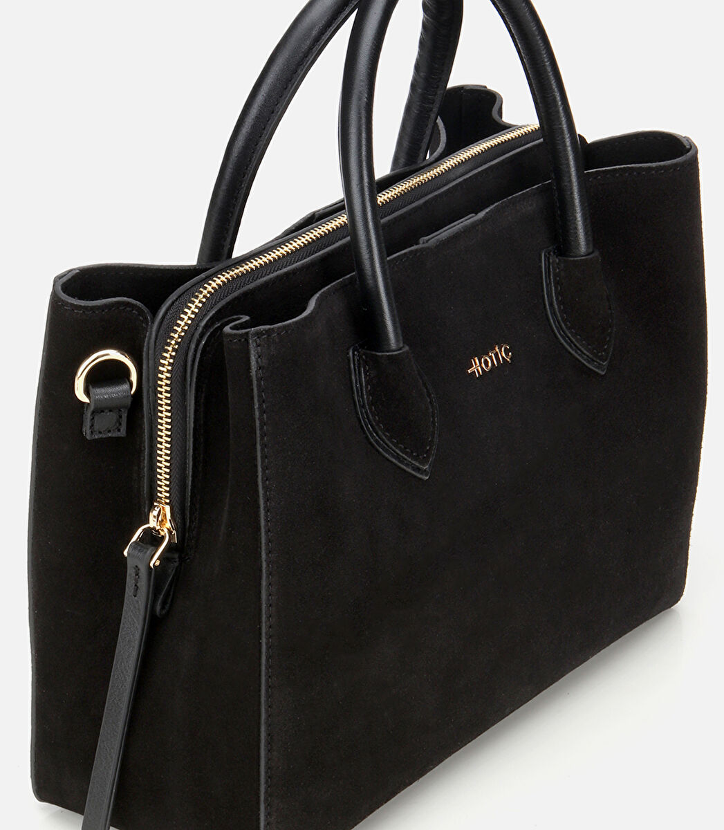 Kadın Süet Deri Siyah Tote Çanta