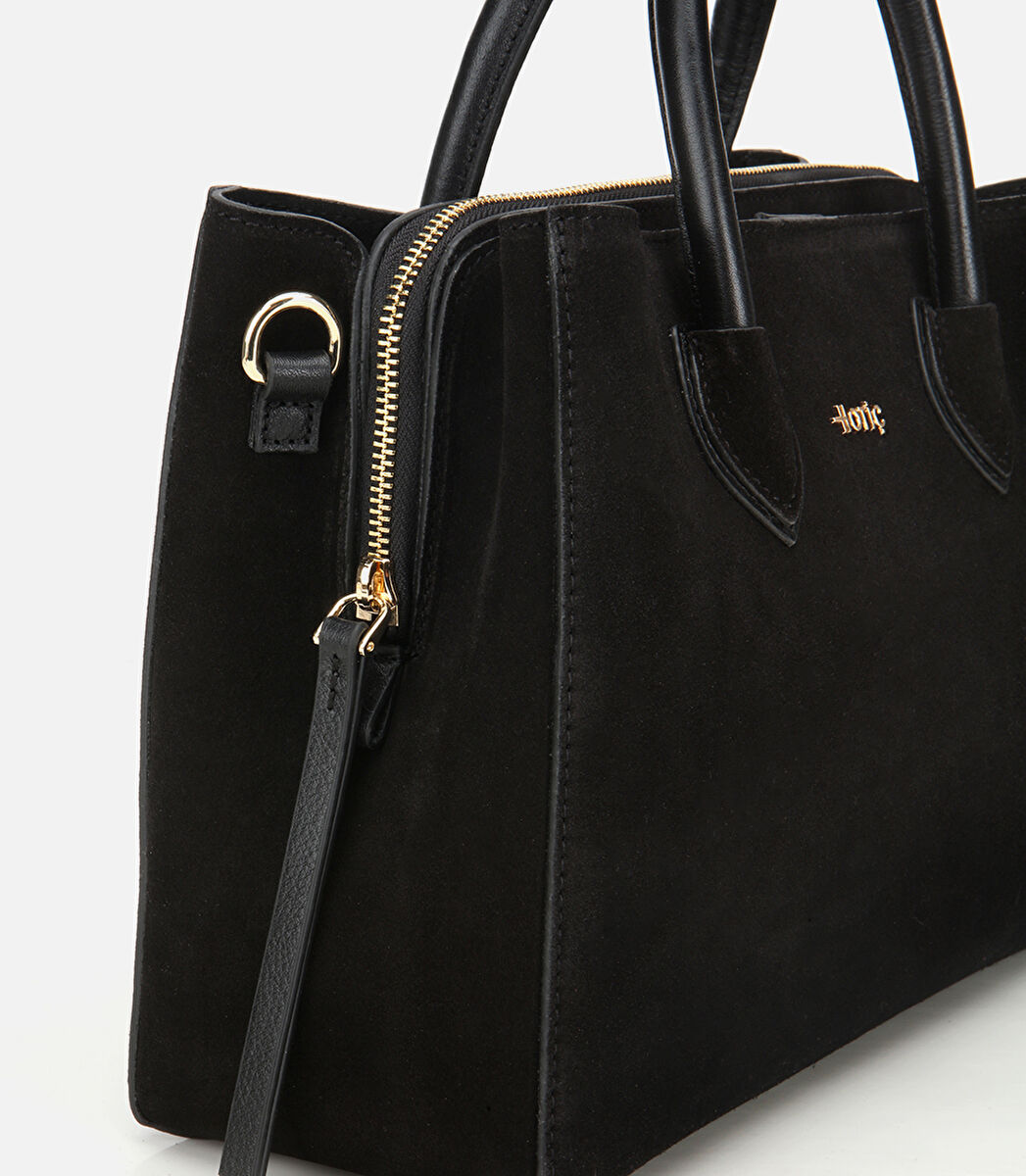 Kadın Süet Deri Siyah Tote Çanta