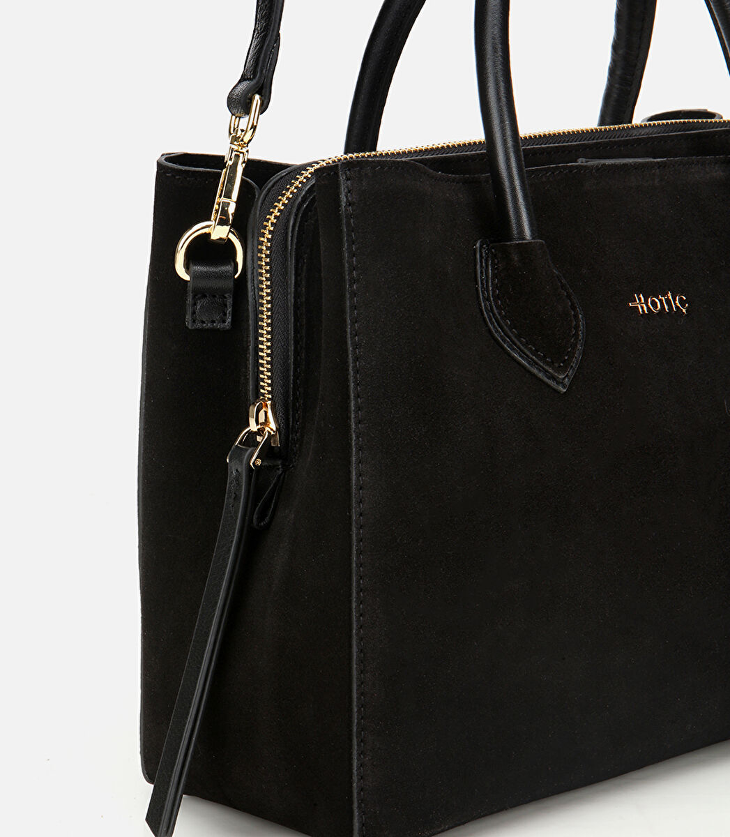 Kadın Süet Deri Siyah Tote Çanta